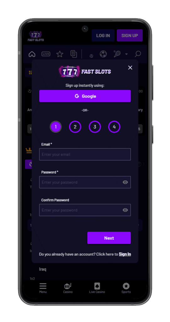 sign up casino